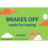 Brakes-OFF Warnschild grün mit Kennzeichen und Telefonnummer